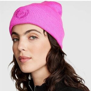 PINK VS Rib Knit Beanie In Pink Berry